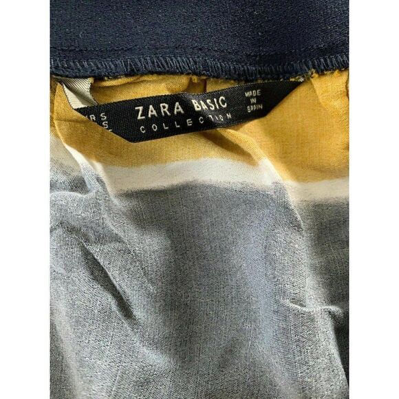 Zara Womens Navy Blue Yellow Striped Long Sleeve Crop Top Small - Picture 5 of 5